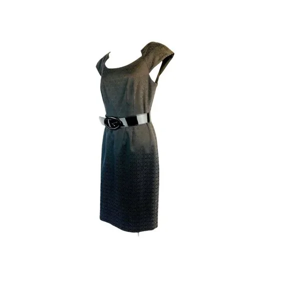 MAGGY LONDON Pencil Dress Jacquard Cap Sleeve Belted Sheath Dress Size 8 NWOT - Picture 4 of 9